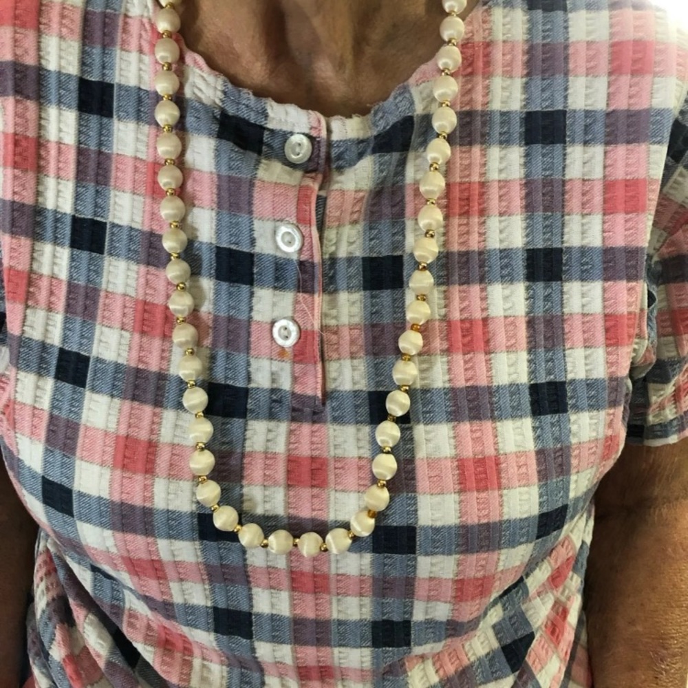 White and gold silk bead necklace